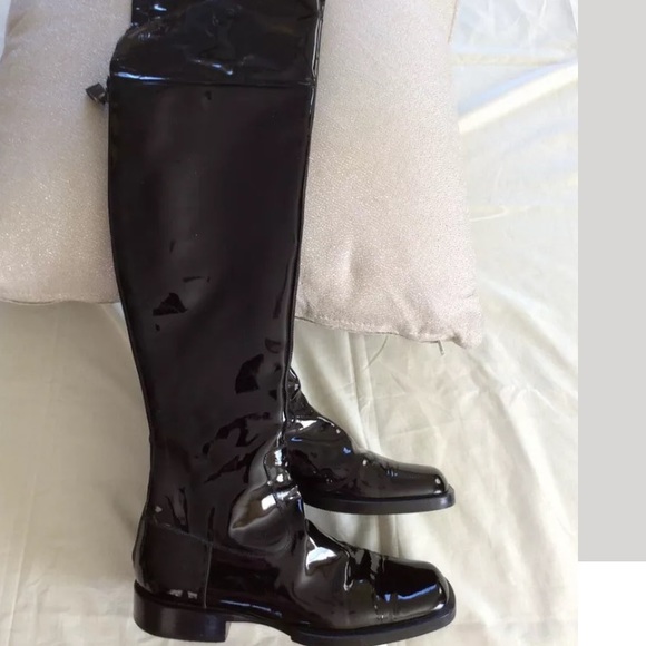 Chanel black leather tall patent boots - Picture 1 of 9